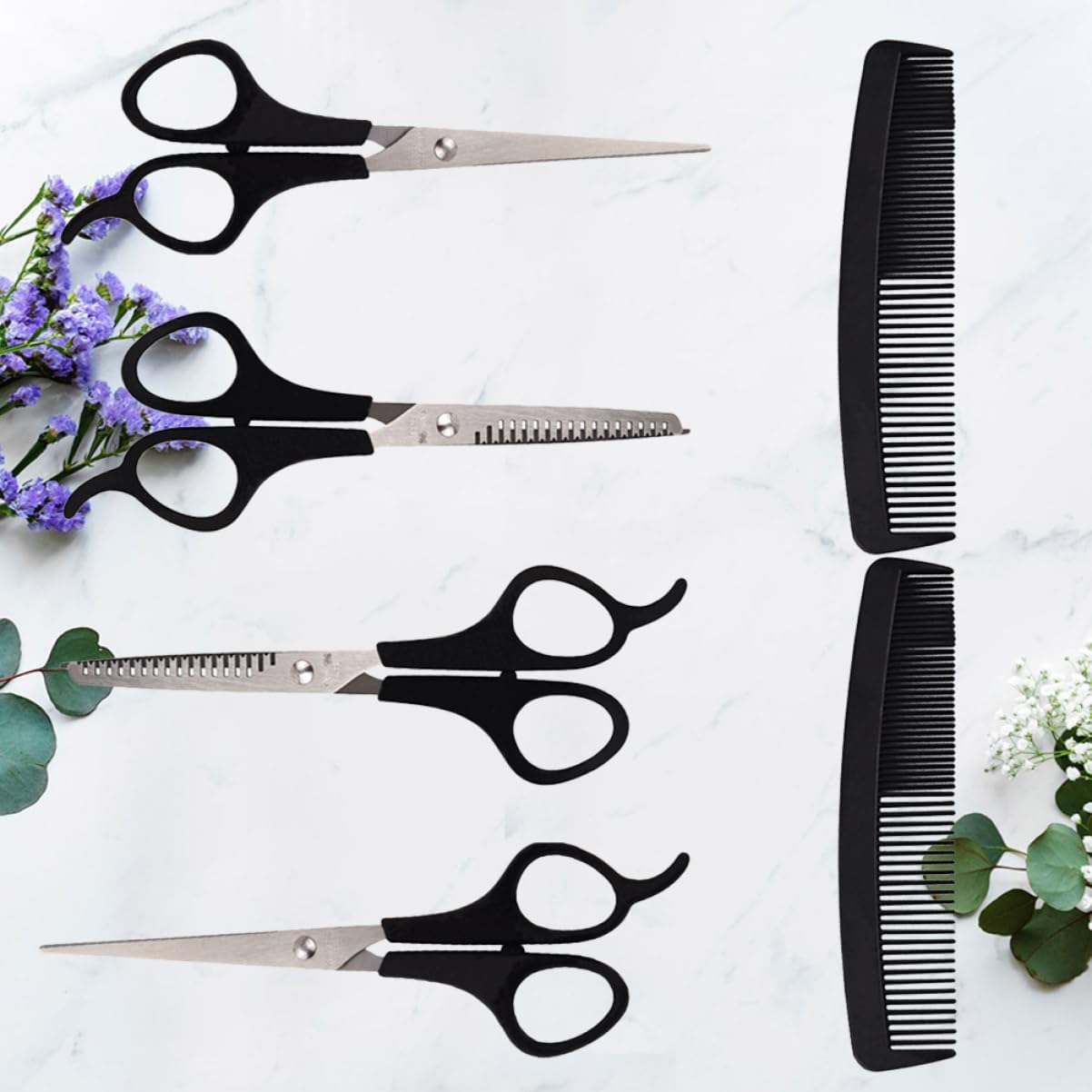 2 Sätze 6Tlg Kamm hairdresser scissors hair clipper Haarschneide-Set Haarschneidemaschine Haarschneide-Enthusiasten-Set haar schneidemaschine Haarschneideschere Friseurschere Black FRCOLOR 5 - beautyhautnah.de