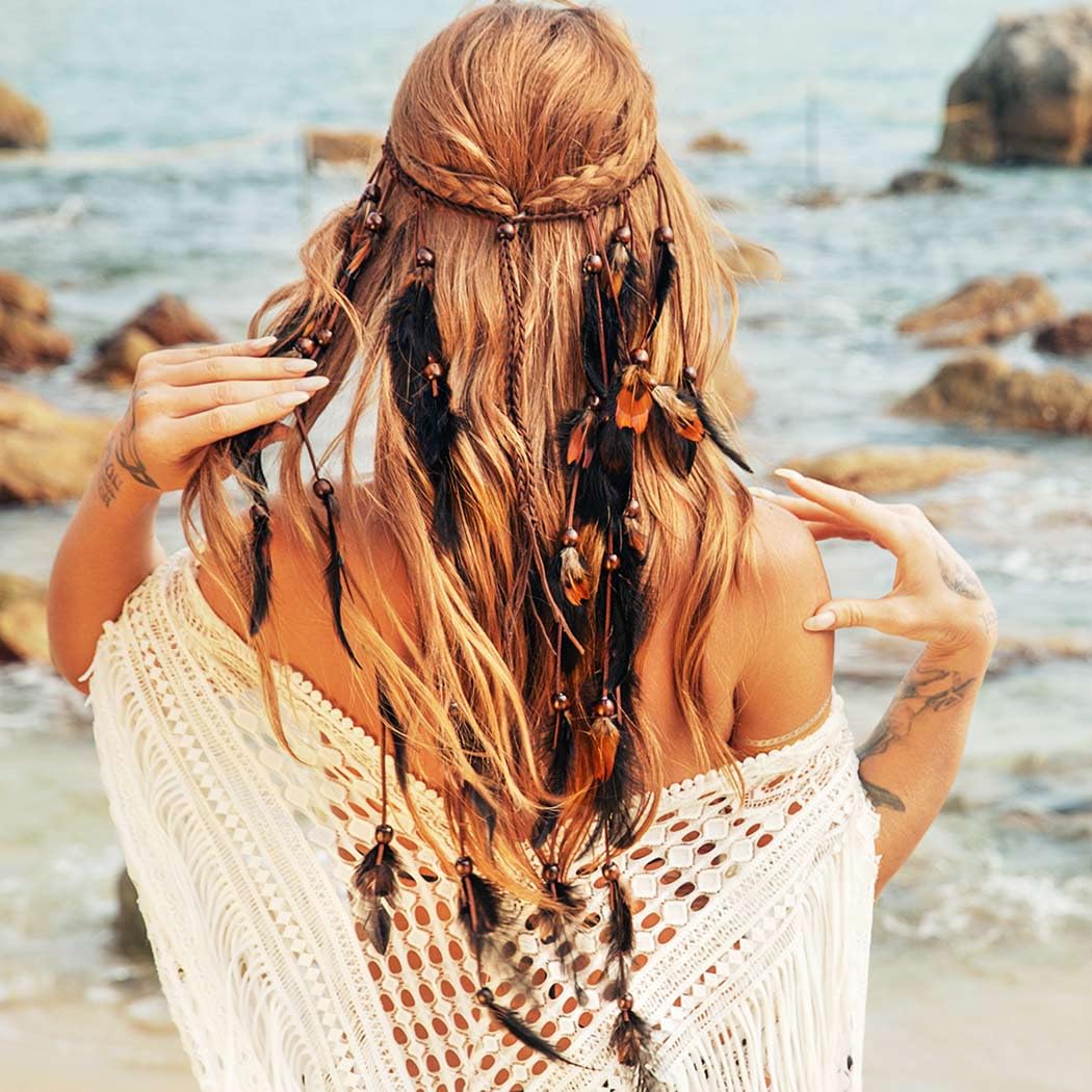 Reaky Feder-Stirnband, Boho-Kopfschmuck, indische Feder-Stirnbänder, Haarteil, Schmuckzubehör für Damen 5 71 BEl385bL. SL1050 - beautyhautnah.de