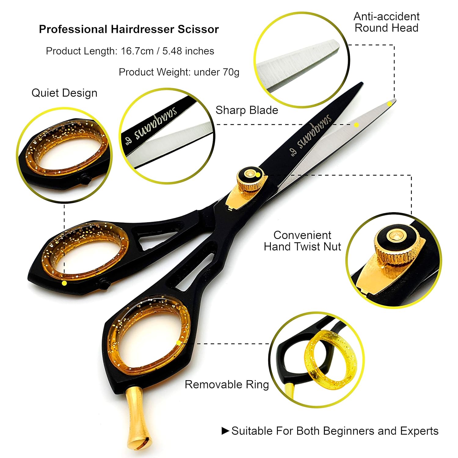 Saaqaans SQR-01 Professionelle Friseurschere Rasiermesser 6" für Friseure und Heimanwender mit einem schwarzen Schere Fall (Schwarz Rasierer Scheren) 2 81QZqmhiOnL. SL1500 - beautyhautnah.de